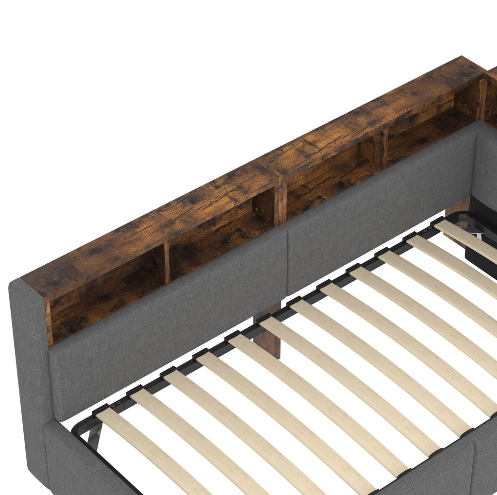 Divano letto singolo 90x200 cm con stoccaggio idraulico, illuminazione LED multicolore e porte USB-C e USB