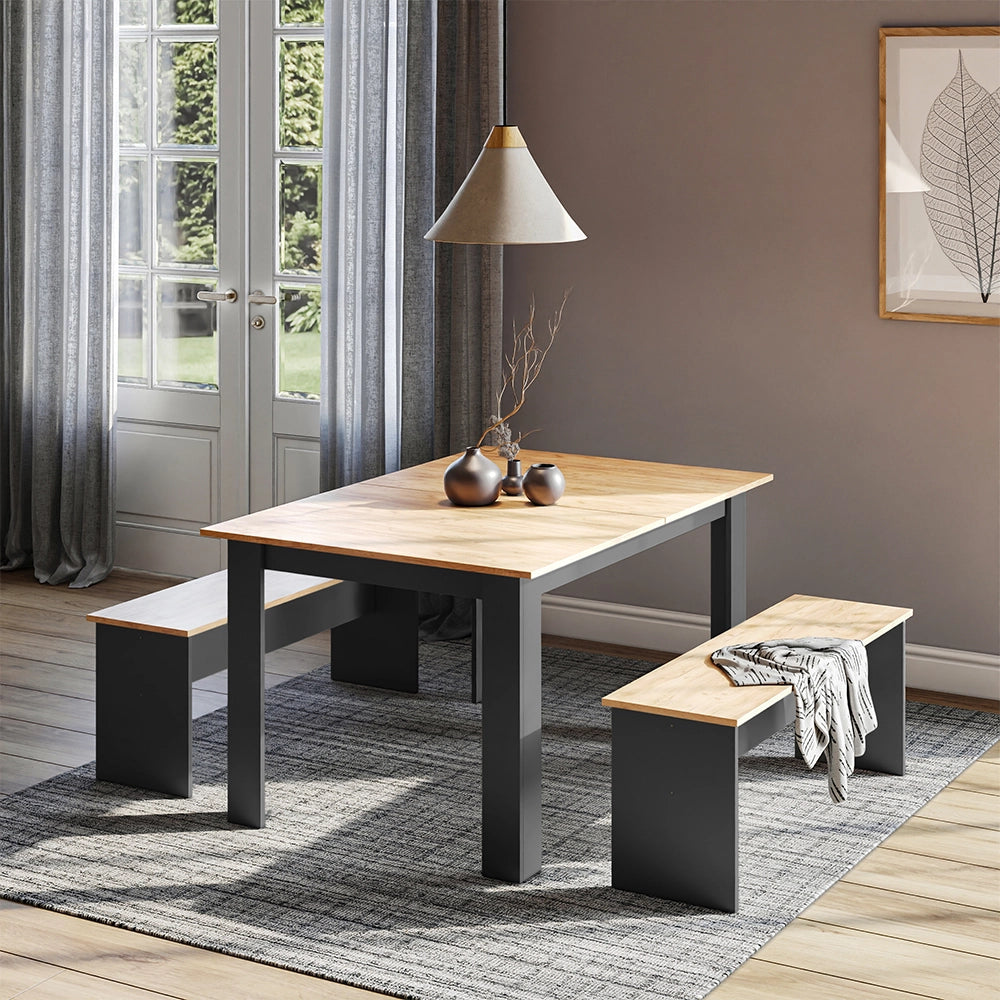 Vicco Set di tavoli da pranzo Antracite/quercia dorata 137.6 x 92.8 cm con 2 panche