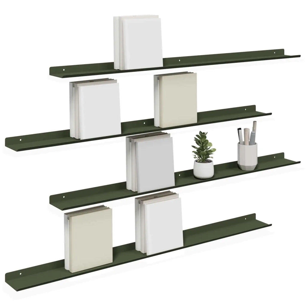 Mensola sospesa 4 pcs Verde oliva 100 x 9 x 2,5 cm Acciaio