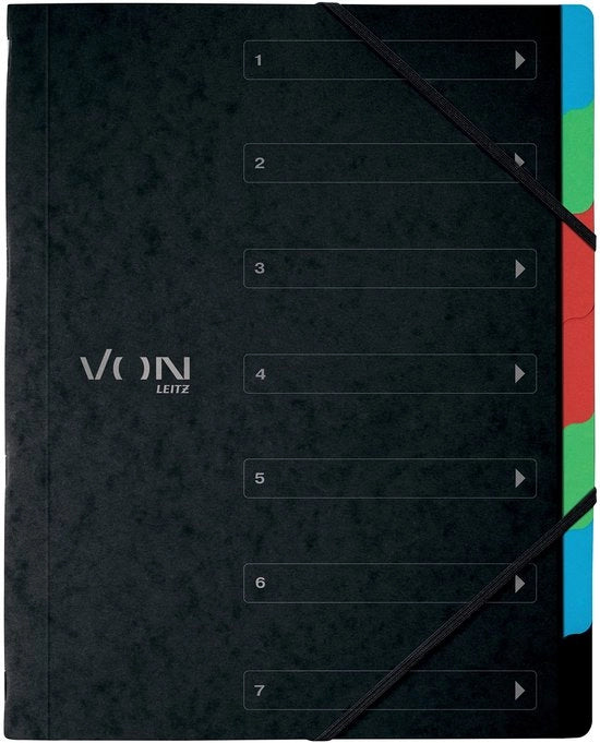 Set di 5 mappe A4 a 6 fogli, con schede, portatile, sistema di archiviazione documenti in cartone leggero, con chiusura elastica, nero, 30140095