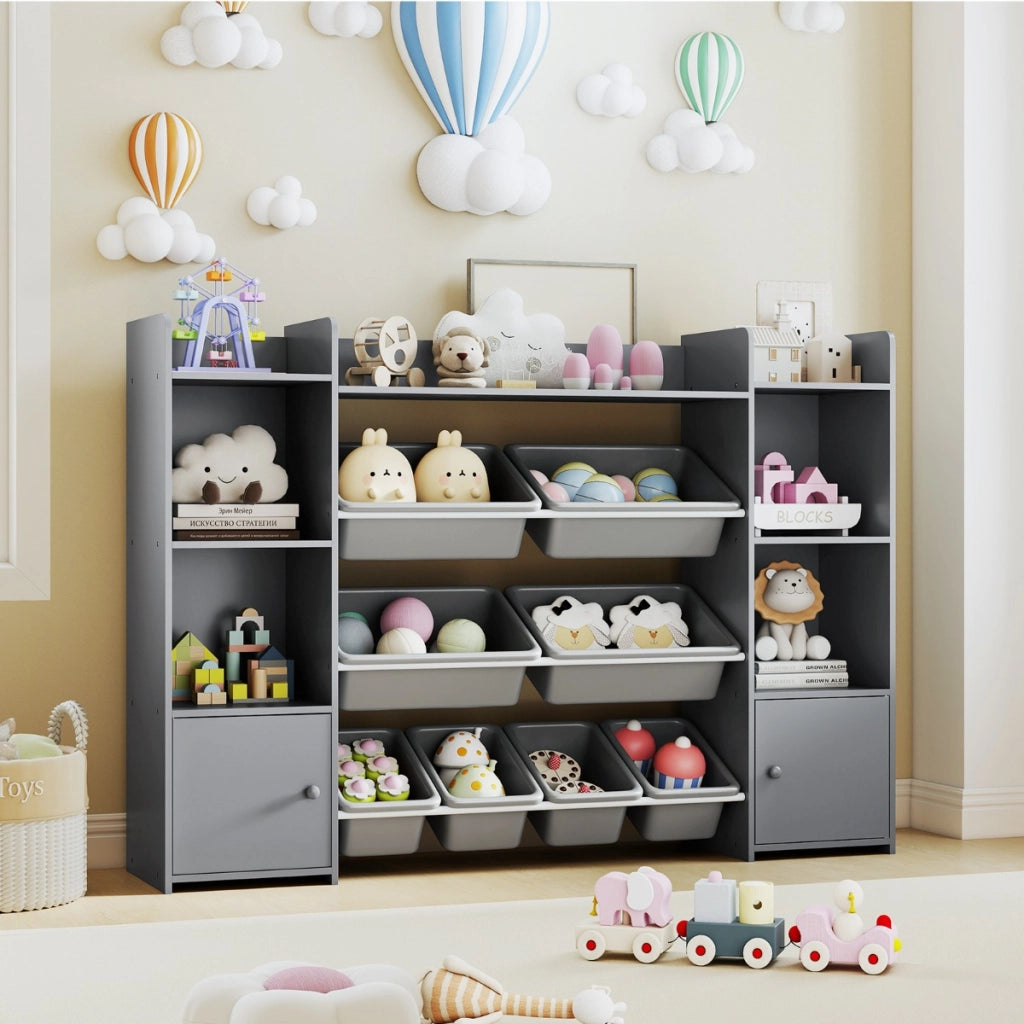 Organizer di stoccaggio grande con 8 cestini removibili per giochi, Organizer armadio di stoccaggio per cameretta e camera Grigio chiaro-Scaffalature