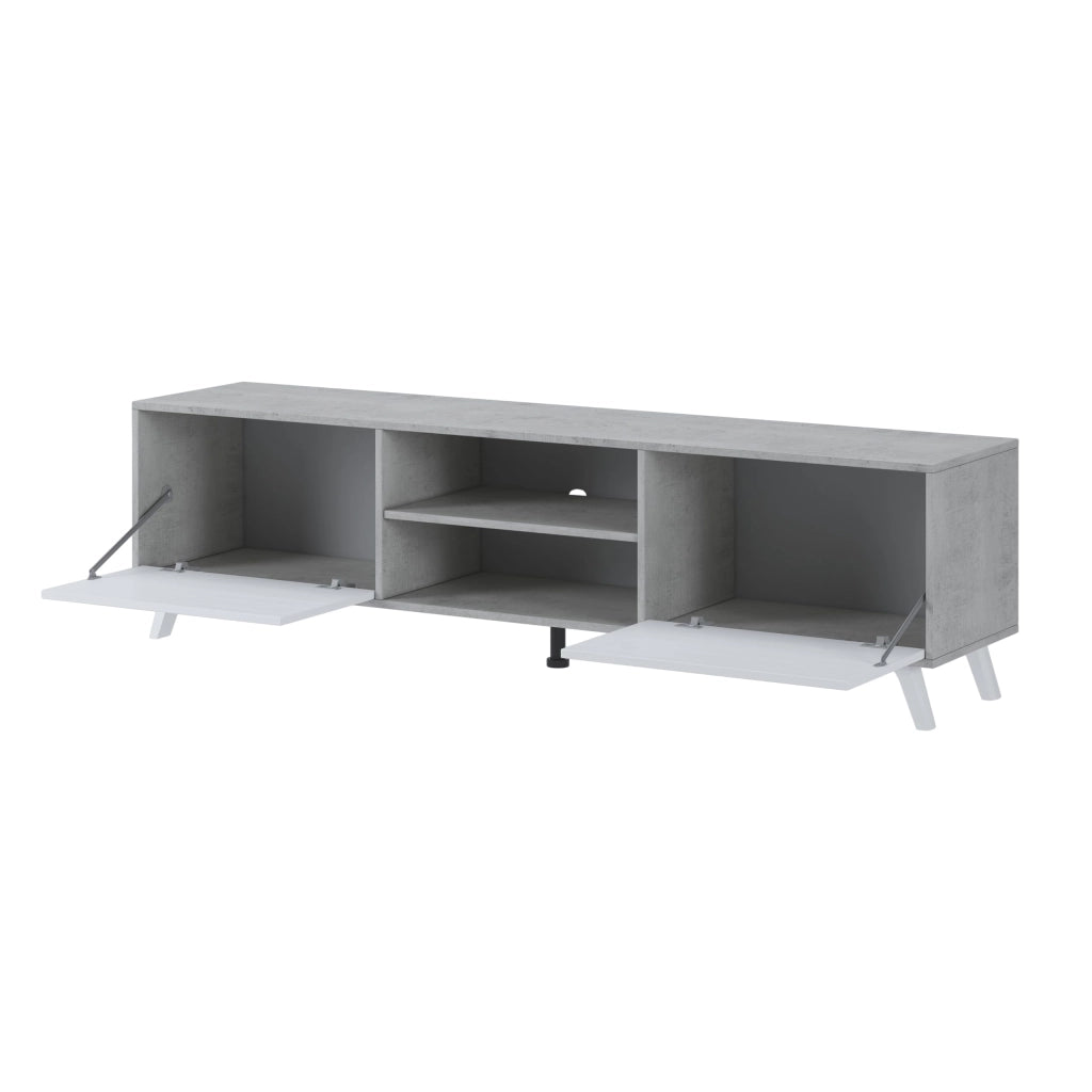 Mobile TV Per Soggiorno Con 2 Ante Battenti Ripiani Centrali Aperti Gambe Stile Scandinavo Per Televisori Fino A 75 Pollici 180 X 39,6 X 49 Cm Grigio Cemento E Bianco