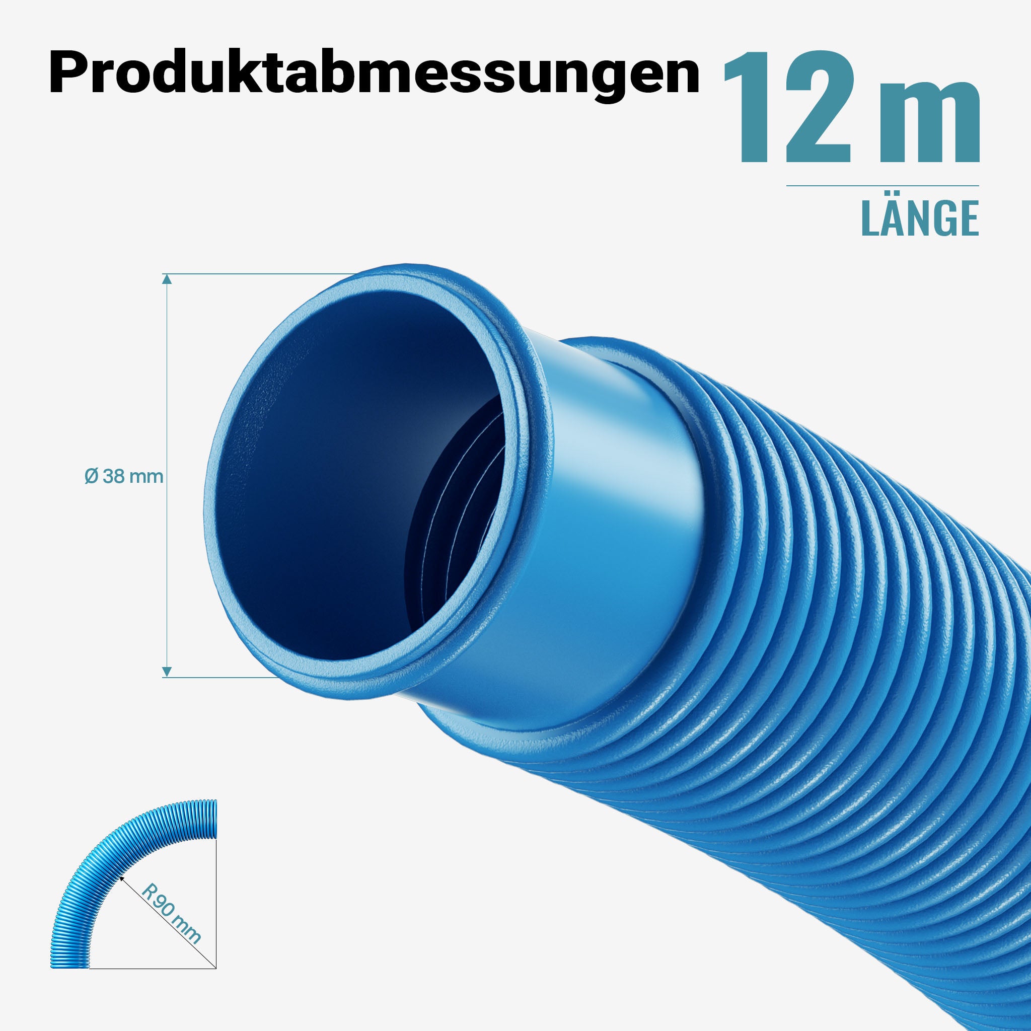 Tubo per piscina blu, 12 m ø 38 mm, sezionabile ogni 1,5 m, galleggiante, in resina 190 g/m Made in EU