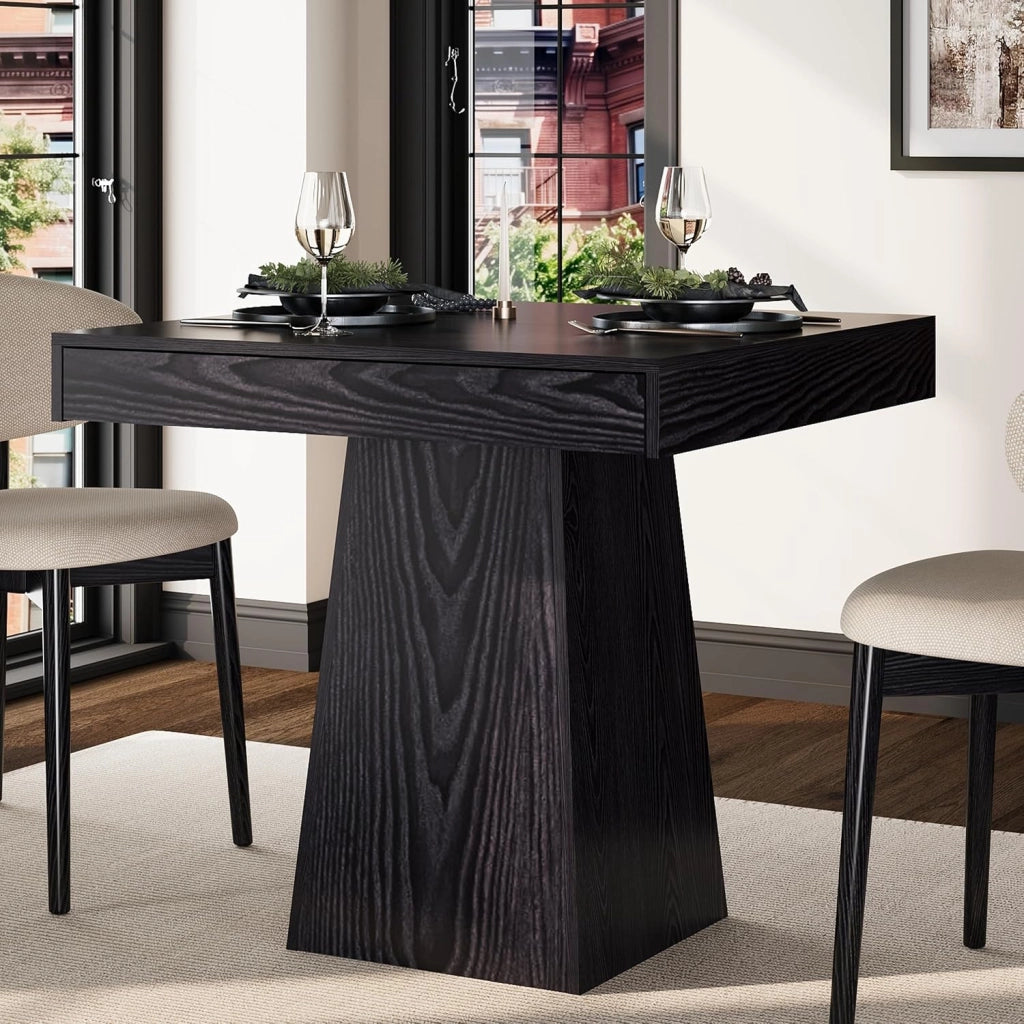 Tavolo da Pranzo Quadrato Salvaspazio 80 cm per 4 Persone con Cassetto - Nero