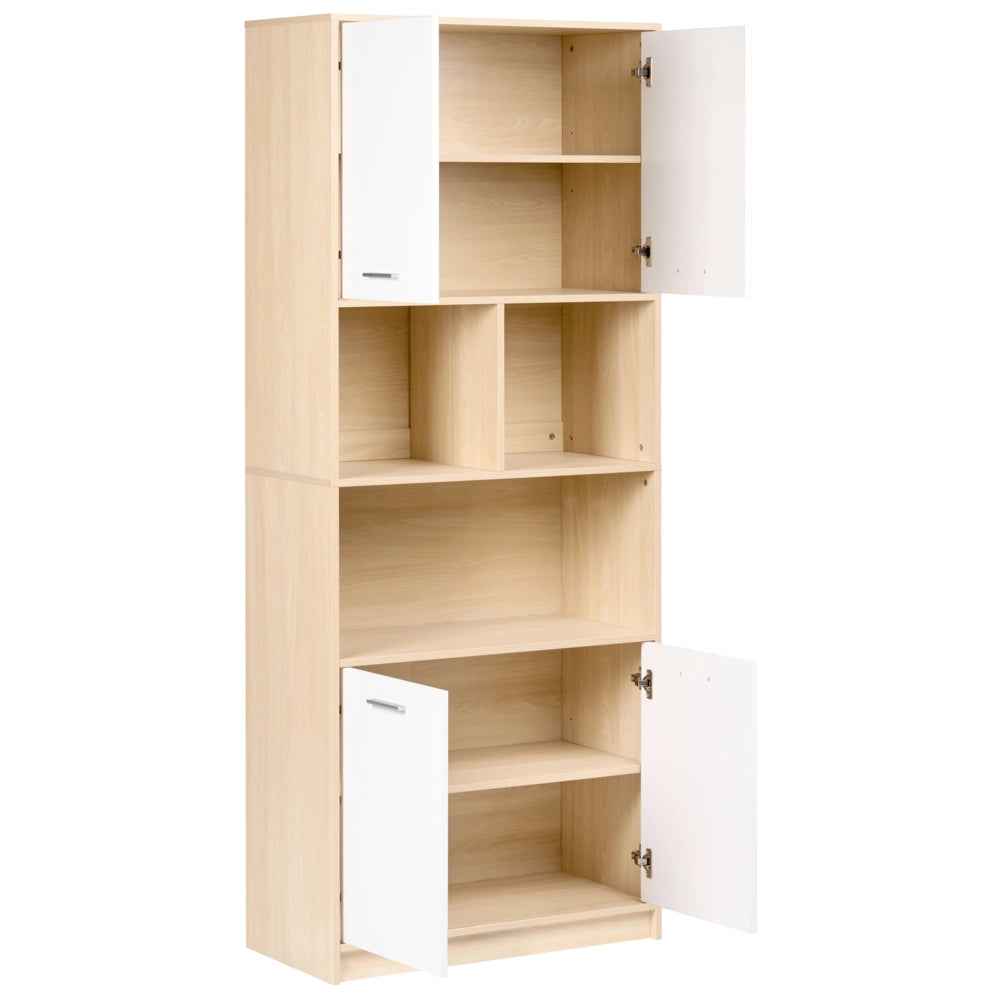 Libreria a 4 ante in truciolato marrone chiaro e bianco Mobili da ufficio minimalisti Ripiani apribili e chiudibili