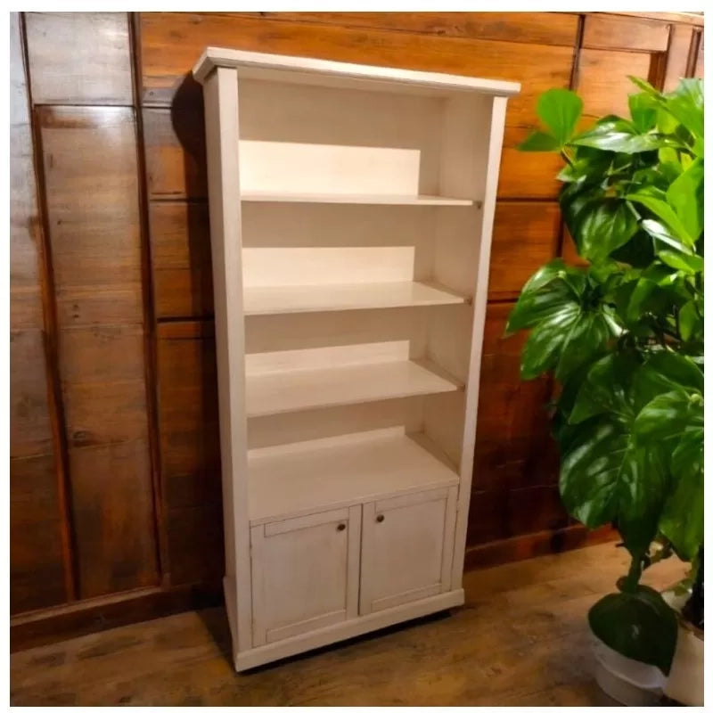 Libreria 2 porte 3 ripiani legno shabby bianco anticato 90x41x186 (1386) - Mobili 2G
