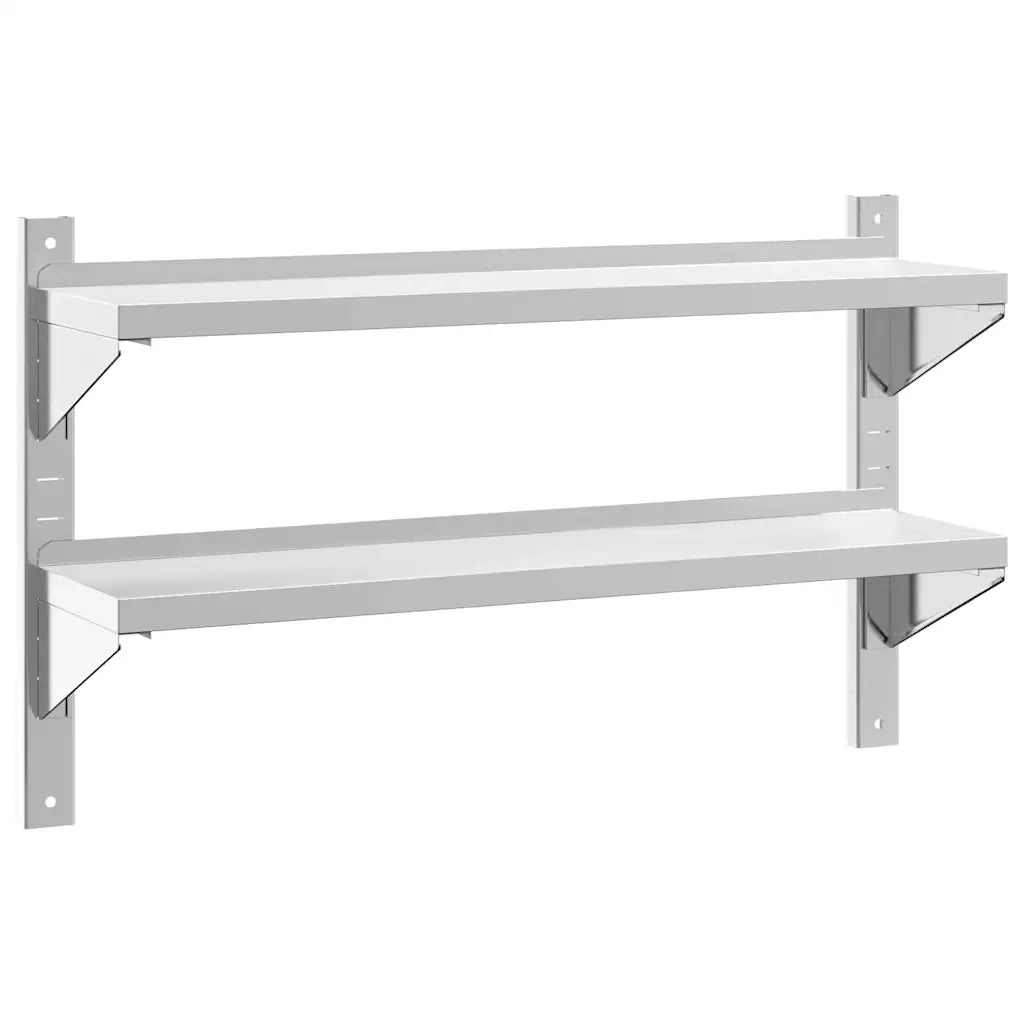 Mensola a Muro 2 Ripiani 100x23,5x60cm Argento in Acciaio Inox 30311