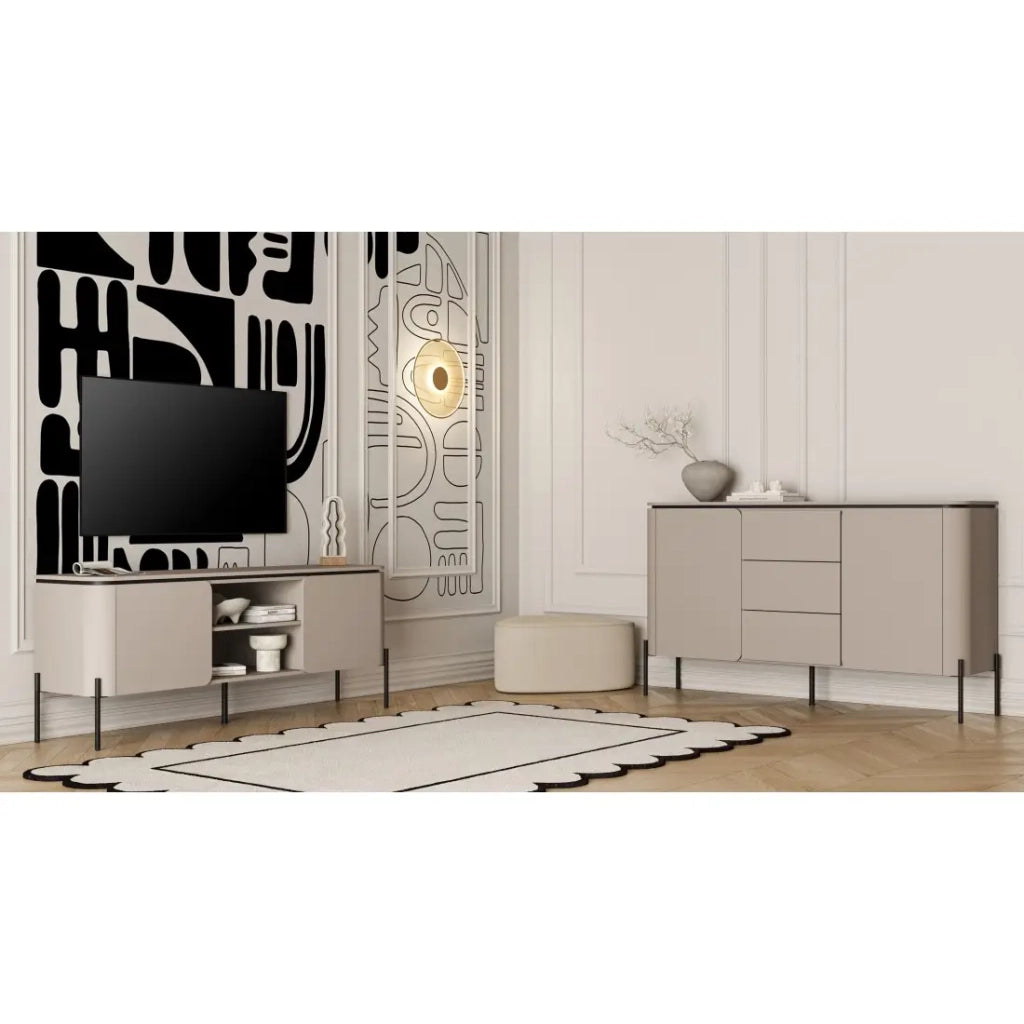 Buffet BELLA 2 porte 3 cassetti – Finitura Congo opaco – Piedi in metallo nero