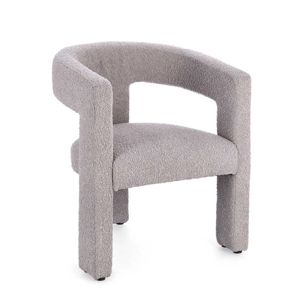 Sedia con Braccioli Imbottita in Tessuto Bouclé Avorio - ISABELLA