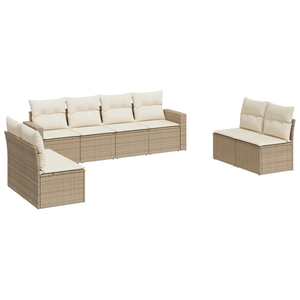Set Divano da Giardino 8 pz con Cuscini Beige in Polyrattan 3251185