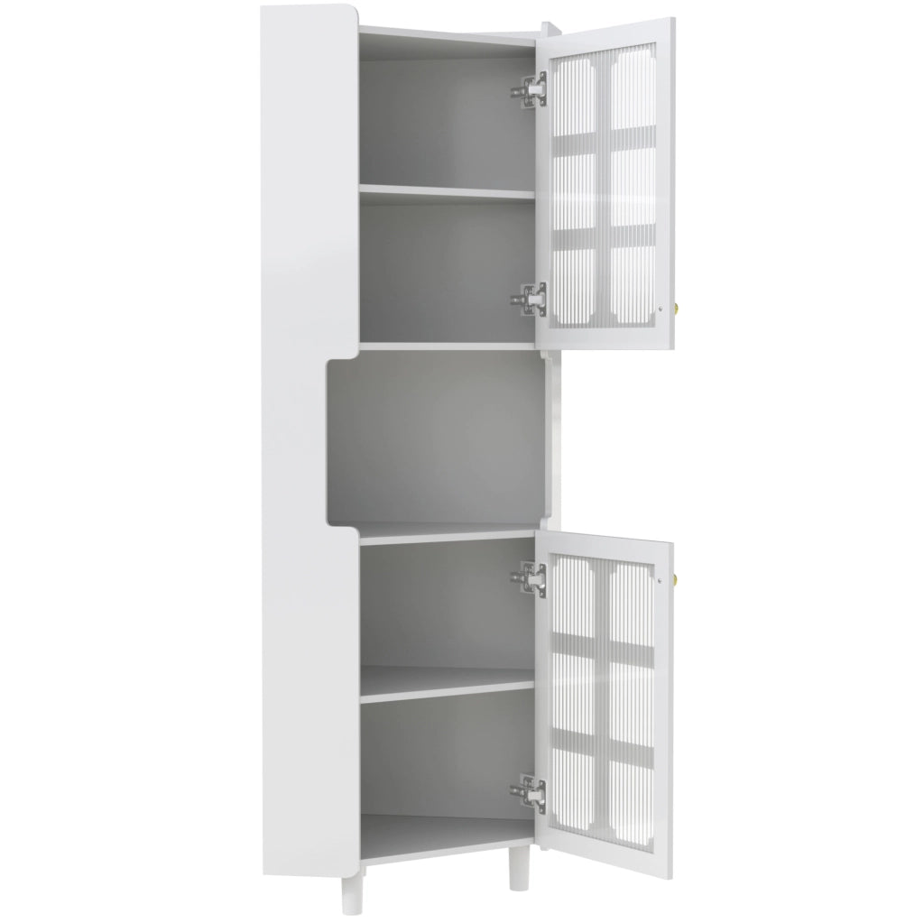 Mobile angolare LED bianco in MDF con ante in vetro