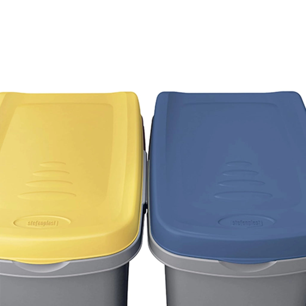 ® 3x Cestino per Rifiuti Cucina 25L Set Coperchi Colorati Tenuta Odori Bidone in Plastica 39x24cm Raccolta Differenziata