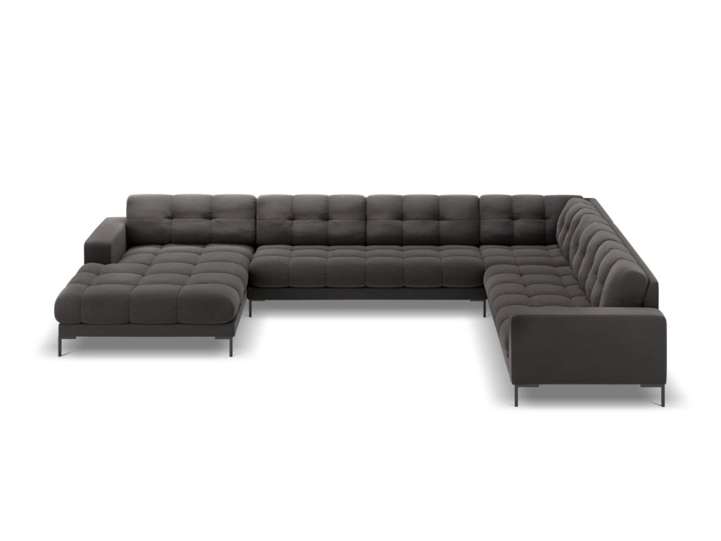 Cosmopolitan Design - Divano panoramico destro "Bali" 7 posti in velluto grigio scuro 