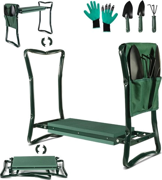 Bancopiede per Giardino - Sedile per Giardino - Supporto per Piedi per Giardino - Cuscino in EVA - con Guanti e Attrezzi da Giardino - 150kg di Capacità di Carico
