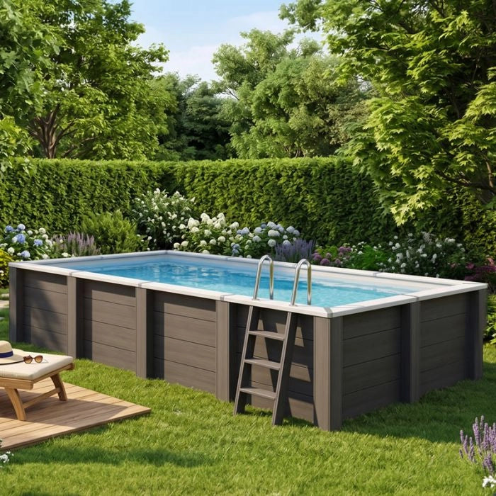 Piscina In Legno Composito Wpc Wood Connect 5,95 X 3,15 X H 1,26 M