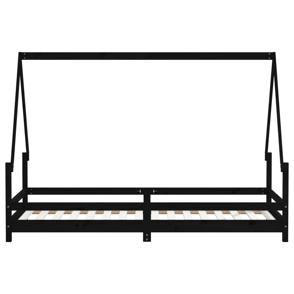 Giroletto per Bambini Nero 80x200 cm in Legno Massello di Pino 834482