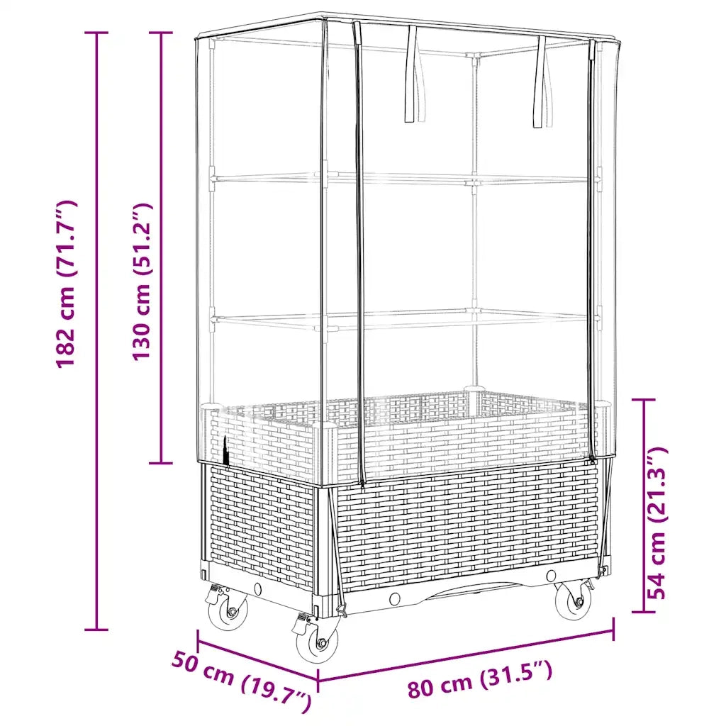 Letto Rialzato con Copertura e Ruote Effetto Rattan 80x50x182cm 4015836