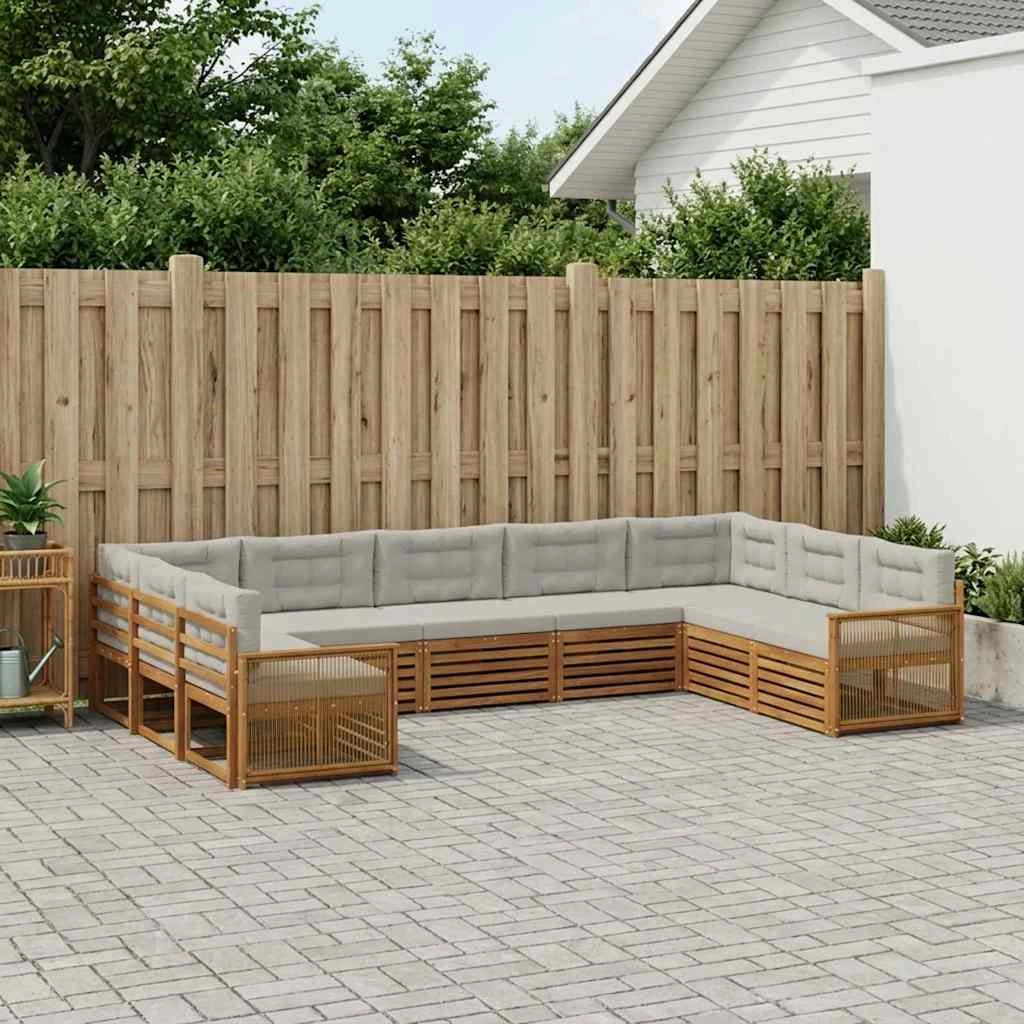 Set di divani da esterno 9 pz Naturale e Grigio Chiaro 3383839
