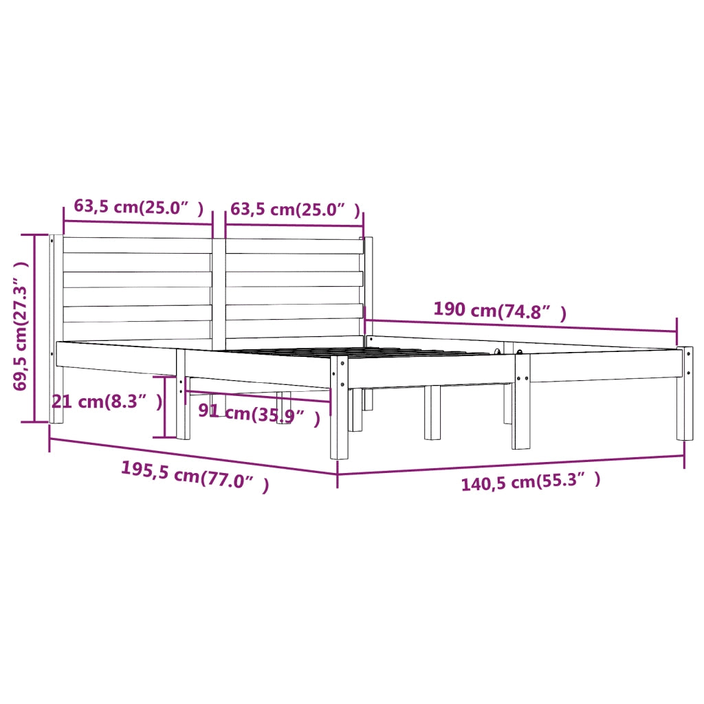 Giroletto-Struttura Letto in Legno Massello 135x190 cm Small Double 476278