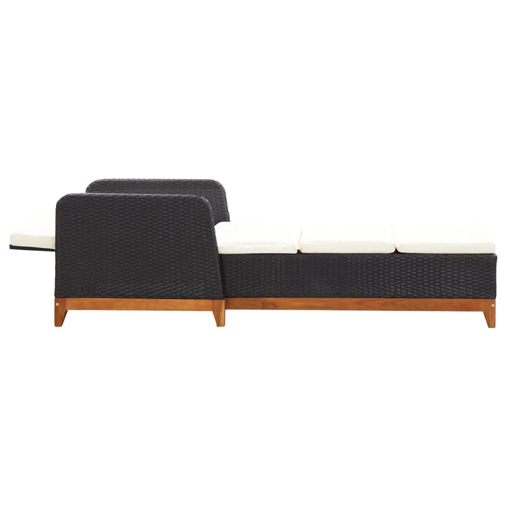 Lettino Prendisole | Sdraio da giardino | Lettino da sole Polyrattan e Legno Massello di Acacia Nero