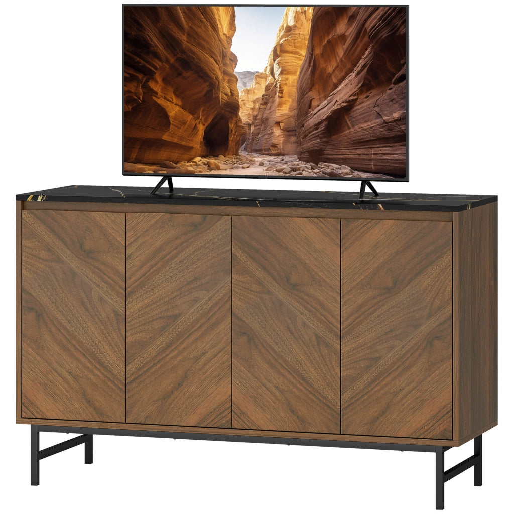 Mobile TV con 4 ante, ripiani regolabili, effetto marmo ¨C zephmum ¨C 120x39x76cm noce