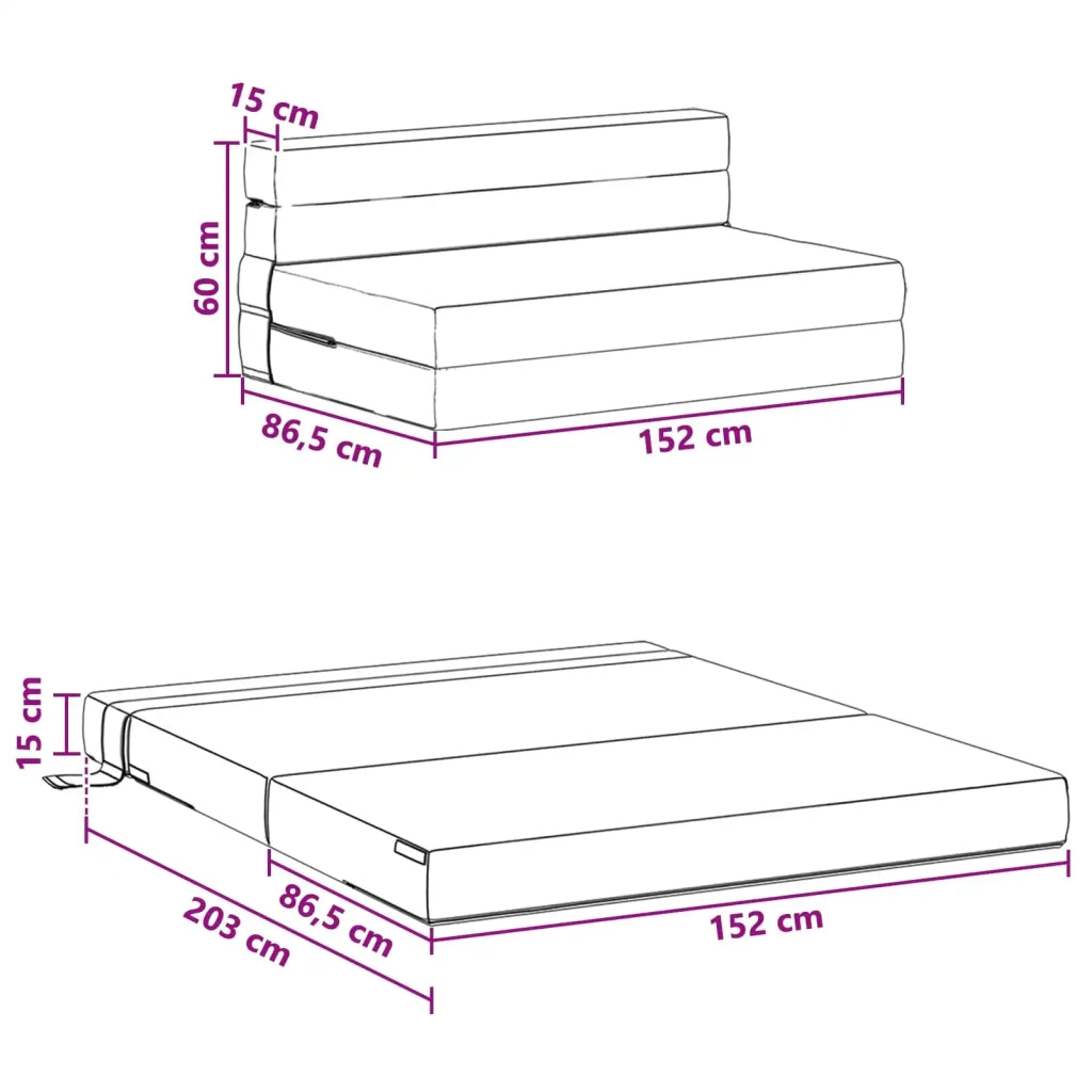 Divano Letto Pieghevole Nero 152 x 86,5 x 60 cm Tessuto 900121