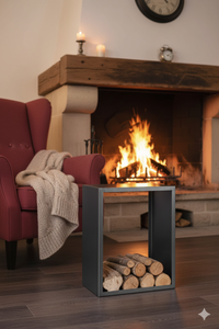 Portalegna per Camino 60x35x80cm in Ferro Verniciato Grigio Martellato