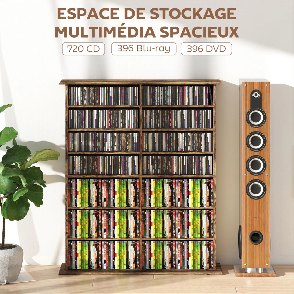 Cassettiera per CD e DVD con 16 scomparti e 12 ripiani regolabili ¨C Minimal ¨C marrone