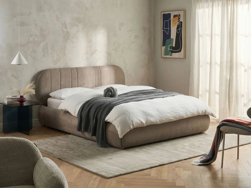 Letto matrimoniale imbottito con struttura a molle a sollevamento trapuntato 160 x 200 tortora e contenitore sollevabile