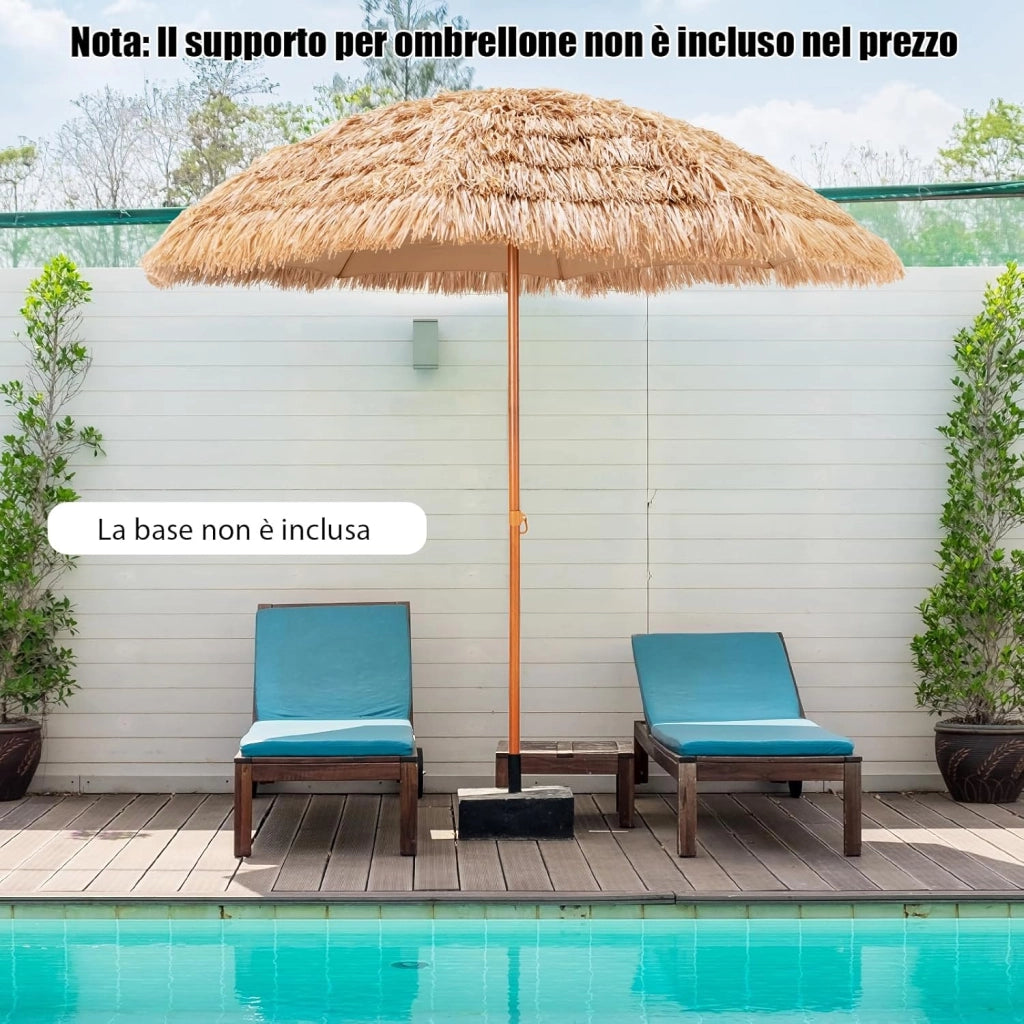 Ombrellone da Spiaggia 205 cm, Ombrellone di Paglia con 8 Stecche, Parasole Hawaiano in Paglia PP a 7 Livelli, per Spiaggia Giardino Piscina