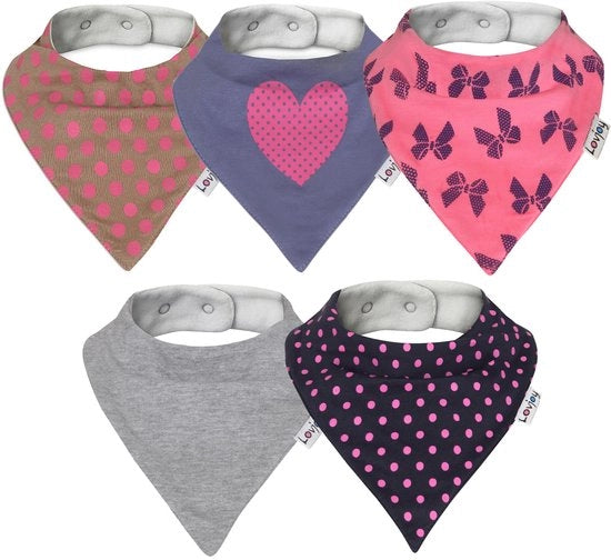 Bandana per Bambini, Sfumato a Tre Angoli, Per Età 0-3 Anni, Confezione da 5 (Love Polka)