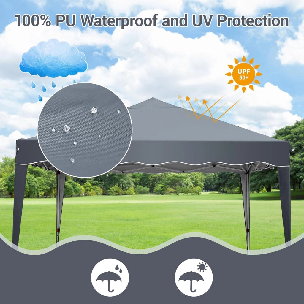 Gazebo Pieghevole 3x3 Impermeabile con 4 PCS Sacchi di Sabbia, UV 50+ 4 Pareti Laterali, Tenda da Campeggio, Giardino, Festival e Feste Grigio