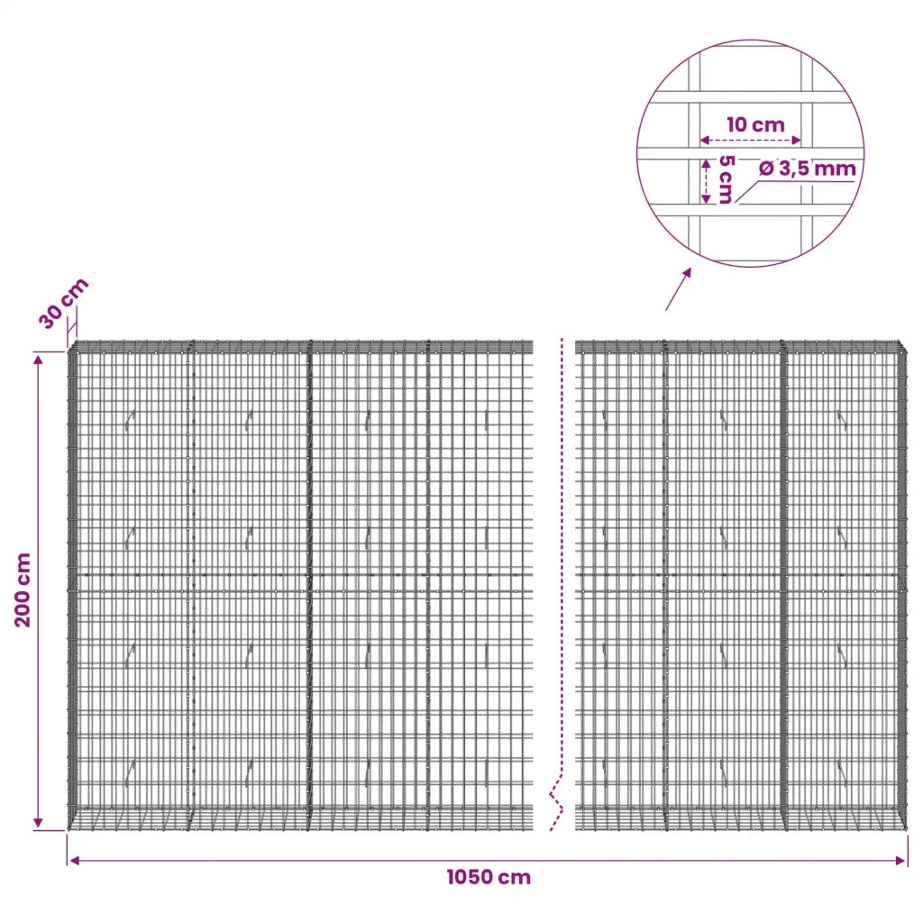 Gabione con Filo da 3,5 mm e Rete da 5x10 cm 1050x30x200 cm 3462783