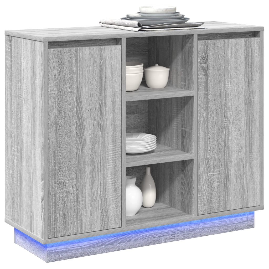 Sideboard con LED Grigio Sonoma 90x32x75 cm in Legno Ingengnerizzato