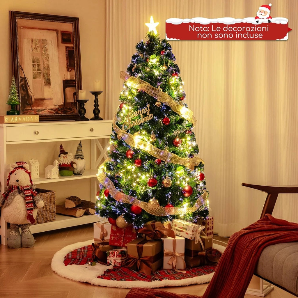 Albero di Natale in Fibra Ottica 120/150/180 cm, Albero di Natale Artificiale Pre-illuminato con 18/24/36 Luci a Stringa, Stella sulla Cima e 130/170/230 Punte dei Rami (150 CM)