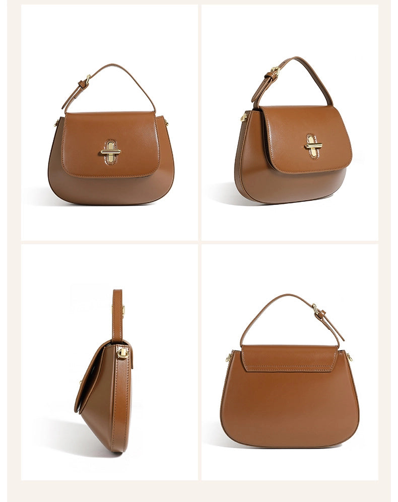 Borsa a tracolla da donna in vera pelle, stile vintage, marrone.