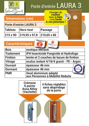 Laura 3' Porta d'ingresso 215X90 a sinistra a spinta (dimensioni della tabella)