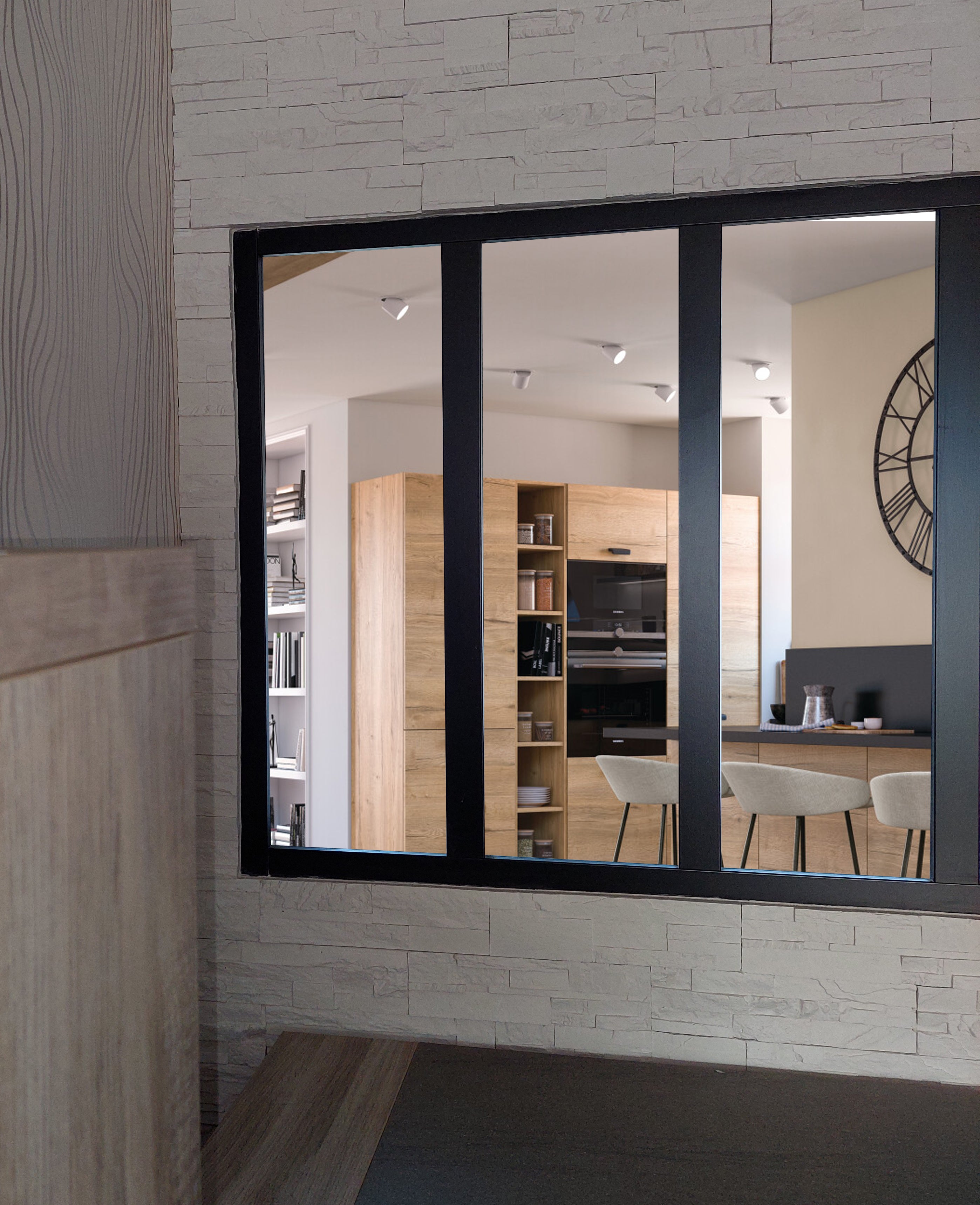 Verriere Wood Mdf nero 3 vetri trasparenti H 1080 Mm X L 1123 Mm senza maniglia