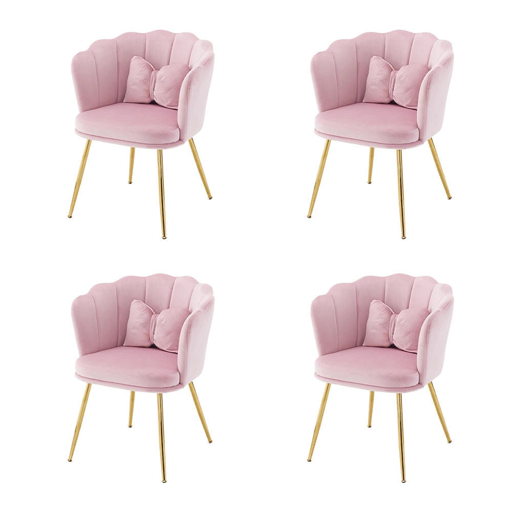 Set di 4 sedie moderne in velluto - Xylo - Schienale a forma di petalo, piedi in metallo dorato, cuscini a farfalla