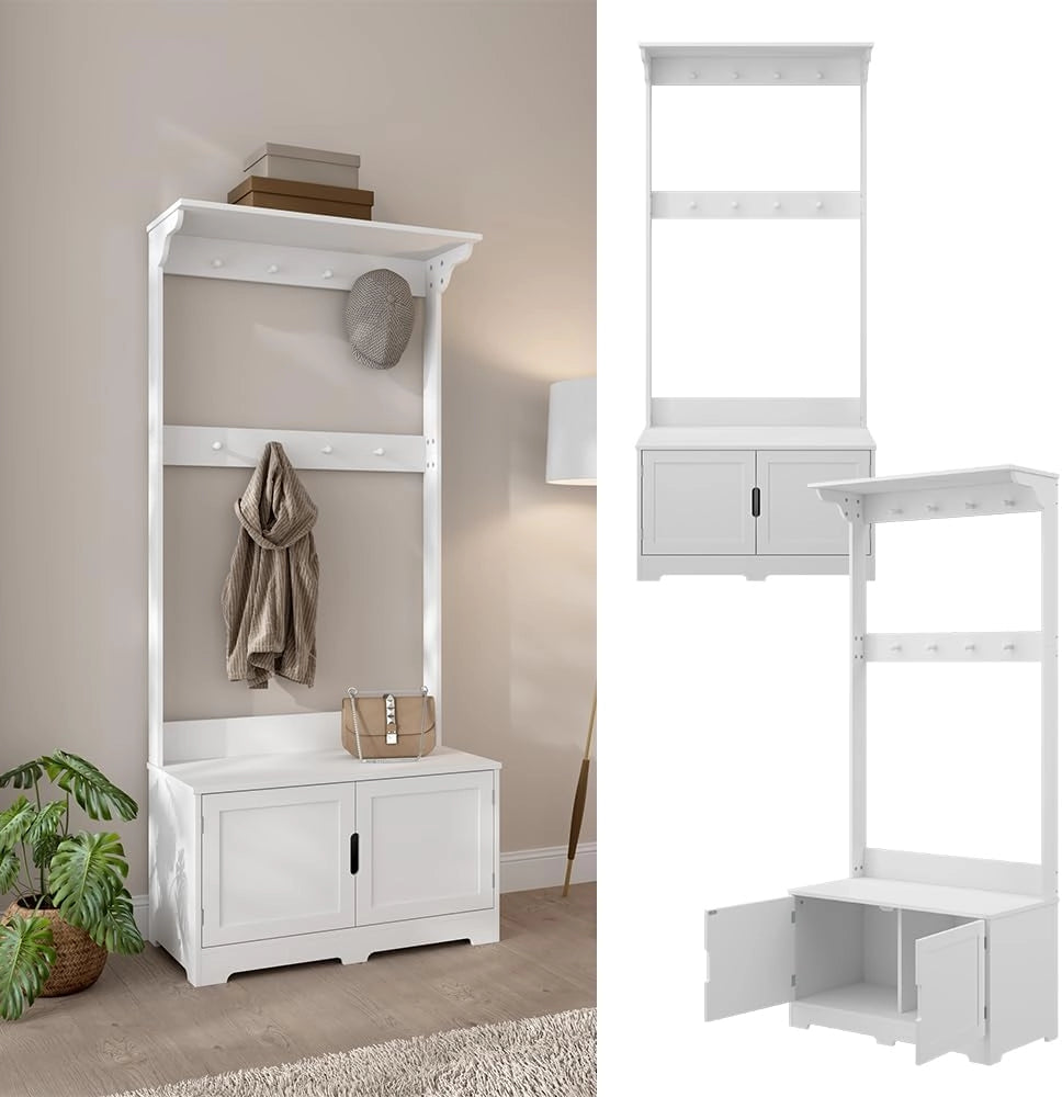 Appendiabiti Lysa, Bianco, 80 x 180 cm con 2 porte, per riporre giacche, scarpe e accessori