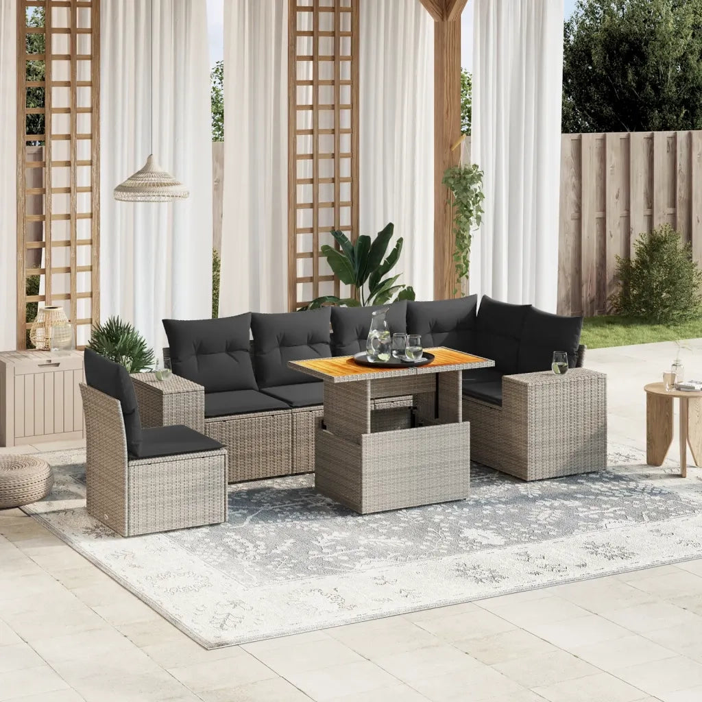 Set Divani da Giardino 7 pz con Cuscini Grigio in Polyrattan