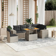 Set Divani da Giardino 7 pz con Cuscini Grigio in Polyrattan