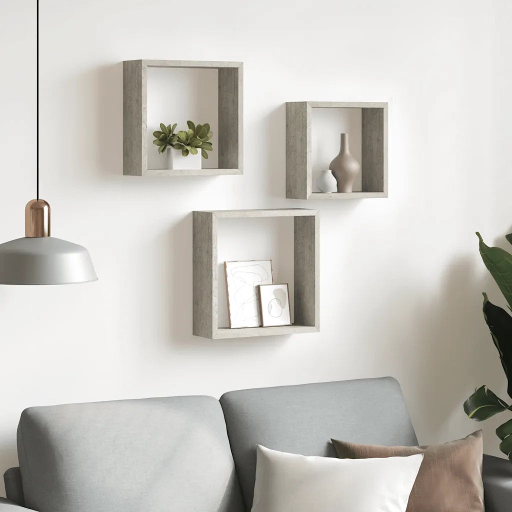 Mensole a Cubo da Parete 3 pz Grigio Cemento 326721