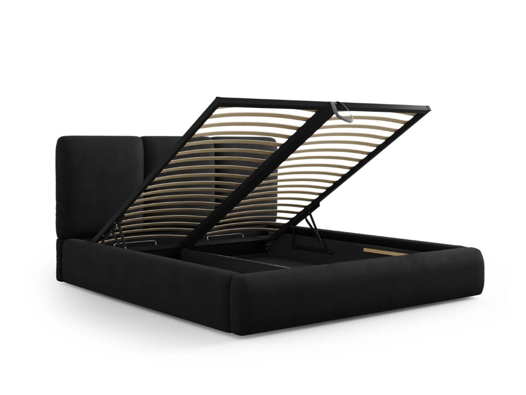 Cosmopolitan Design - Letto a cassettone con testiera "Nicolas" 200x200cm in ciniglia nero 
