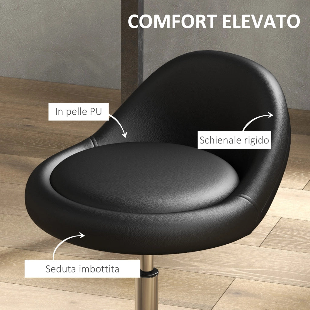Sgabello da Bar con Ruote ¨C zephmum ¨C Nero, Finta Pelle PU, Altezza Regolabile