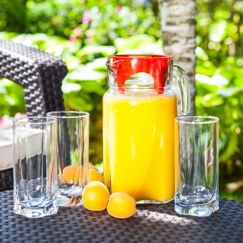 Caraffa in vetro KADAX da 1,7 l + 6 bicchieri da 380 ml per succhi di frutta