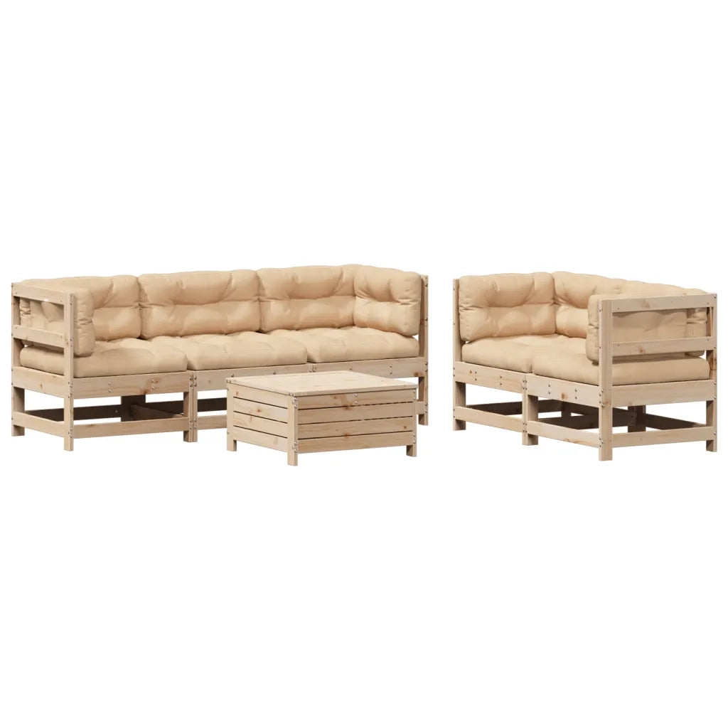 Set Divani Giardino 6 pz con Cuscini in Legno Massello di Pino 3250808