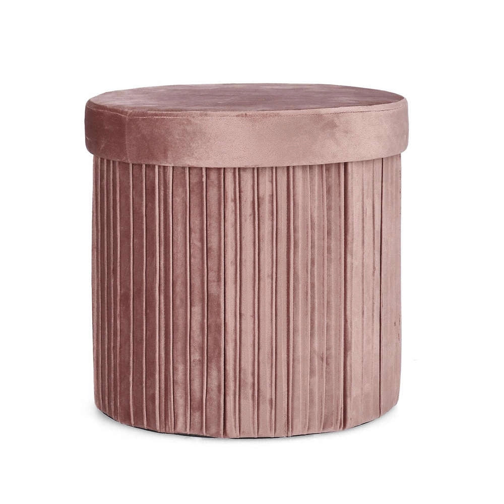 Pouf Contenitore Rotondo in Velluto Rosa Antico Jocelyn Bizzotto