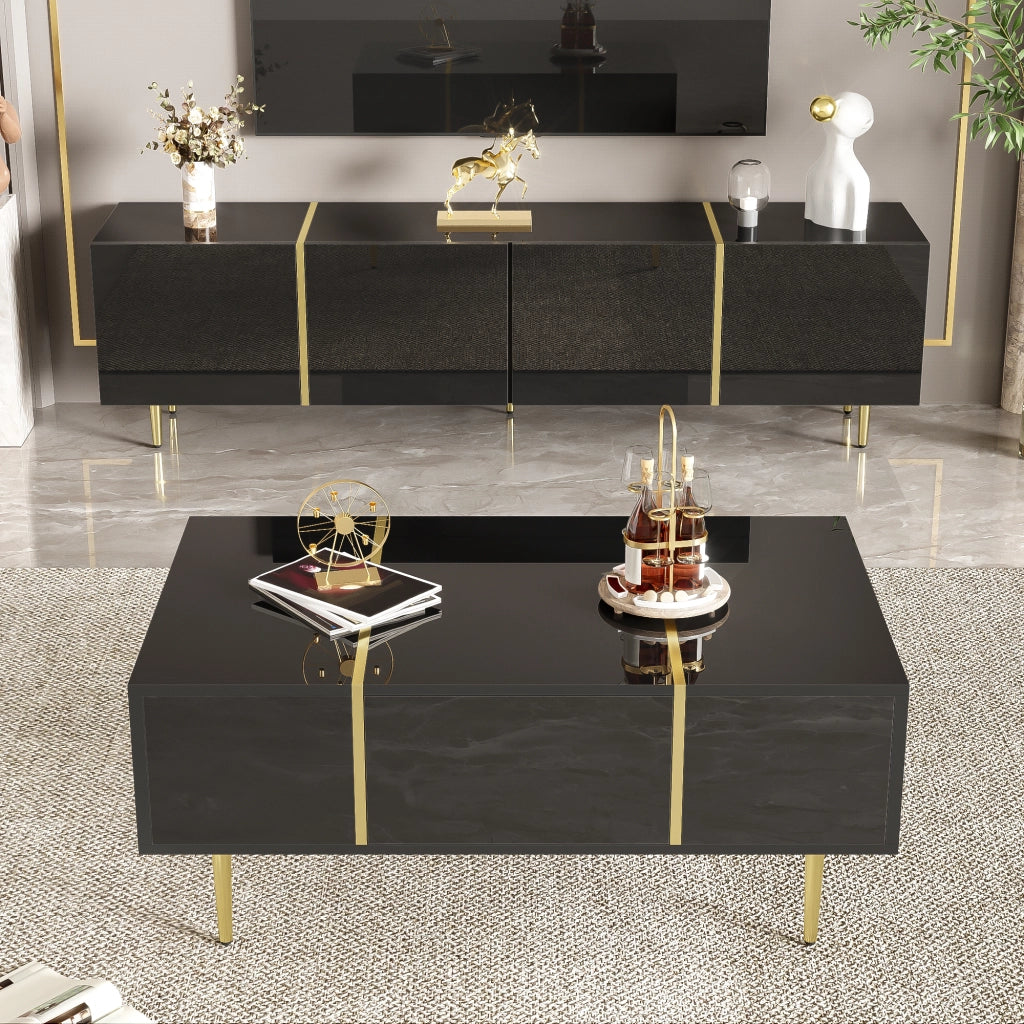 Set TV e tavolino moderno lucido nero - Zephmum