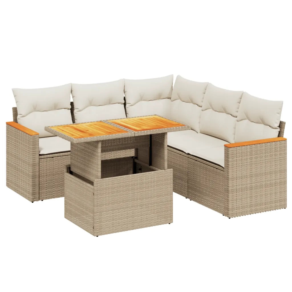 Set Divano da Giardino 6 pz con Cuscini Beige in Polyrattan